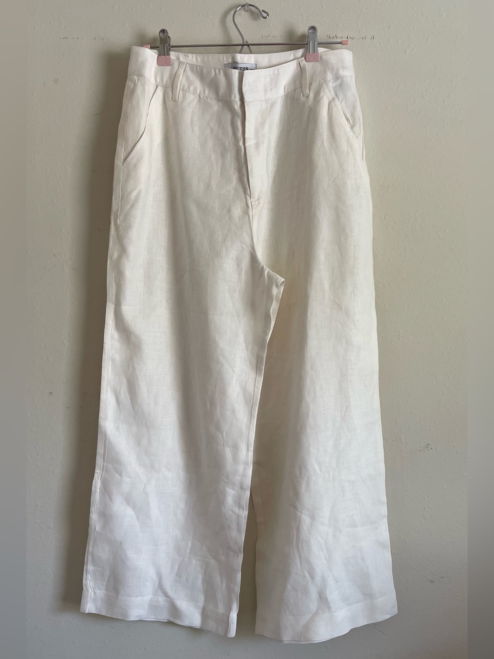 Guess Cream Wide-Leg Linen Pants